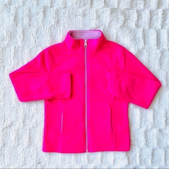 Bright Pink Zip Up Fleece Girls Size XS 4/5 - Picture 1 of 5
